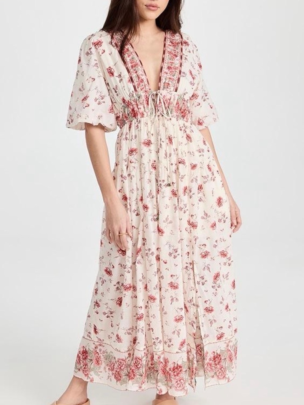 Free People Ivory Floral Boho Maxi Dress Size Small